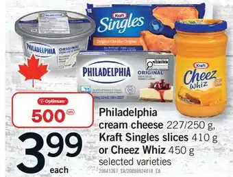 Fortinos PHILADELPHIA CREAM CHEESE 227/250 G, KRAFT SINGLES SLICES, 410 G or CHEEZ WHIZ, 450 G offer