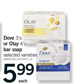 Fortinos DOVE 3'S OR OLAY 4'S BAR SOAP offer