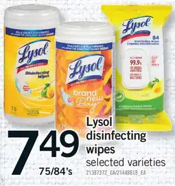 Fortinos LYSOL DISINFECTING WIPES, 75/84'S offer
