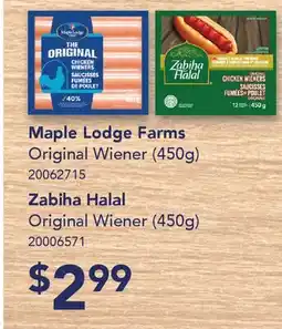 Fortinos MAPLE LODGE FARMS ORIGINAL WIENER, (450G) ZABIHA HALAL ORIGINAL WIENER, (450G) offer
