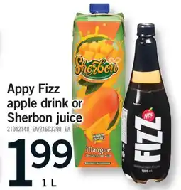 Fortinos APPY FIZZ APPLE DRINK OR APPLE DRINK OR SHERBON JUICE offer