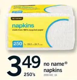 Fortinos NO NAME NAPKINS, 250'S offer