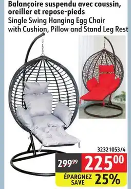 Sushi Shop Single Swing Hanging Egg Chair with Cushion, Pillow and Stand Leg Rest offer