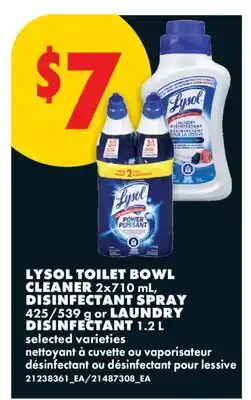 No Frills LYSOL TOILET BOWL CLEANER, 2x710 mL, DISINFECTANT SPRAY, 425/539 g or LAUNDRY DISINFECTANT, 1.2 L offer