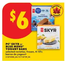 No Frills PC SKYR OR BLUE MENU YOGURT BARS, 4-10'S offer