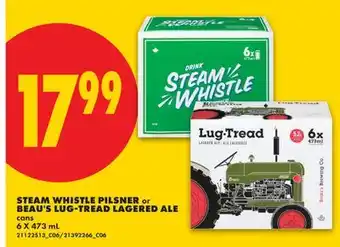 No Frills STEAM WHISTLE PILSNER or BEAU'S LUG-TREAD LAGERED ALE offer