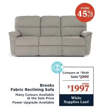 La Z Boy Brooks Fabric Reclining Sofa offer