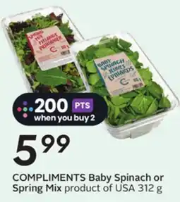 Sobeys COMPLIMENTS Baby Spinach or Spring Mix offer