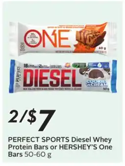 Sobeys PERFECT SPORTS Diesel Whey Protein Bars or HERSHEY'S One Bars offer