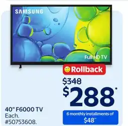 Walmart SAMSUNG 40 F6000 TV offer