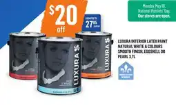 Canac LUXURA INTERIOR LATEX PAINT NATURAL WHITE & COLOURS SMOOTH FINISH, EGGSHELL OR PEARL offer