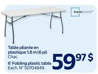 Walmart MAINSTAYS 6' Folding plastic table offer