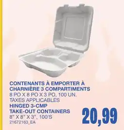 Wholesale Club CONTENANTS À EMPORTER À CHARNIÈRE 3 COMPARTIMENTS, 8PO X 8PO X 3PO, 100UN offer