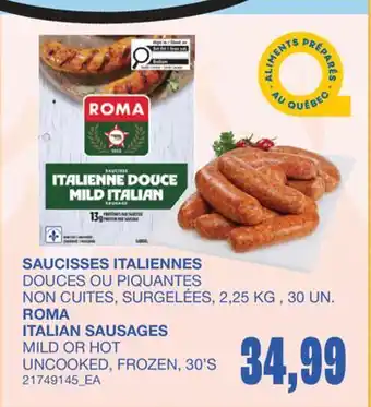 Wholesale Club SAUCISSES ITALIENNES, 2,25KG , 30 UN offer