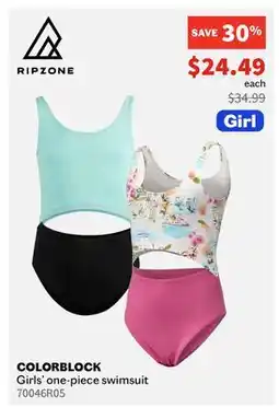 Sports Experts RIPZONE COLORBLOCK Girls' one-piece swimsuit offer