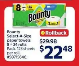 Walmart Bounty Select-A-Size Paper Towels offer
