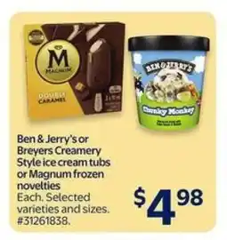 Walmart Ben & Jerry's or Breyers Creamery Style Ice Cream Tubs or Magnum Frozen Novelties offer