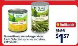 Walmart Green Giant Canned Vegetables offer