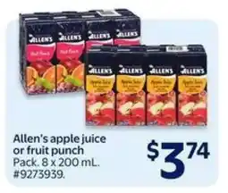 Walmart Allen's Apple Juice or Fruit Punch offer