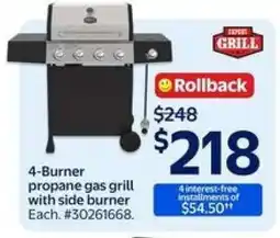 Walmart 4-Burner Propane Gas Grill with Side Burner offer