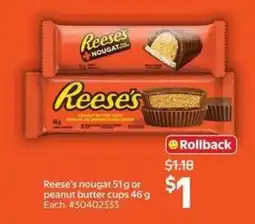 Walmart Reese's nougat 51 g or peanut butter cups 46 g offer