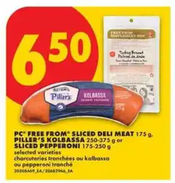 No Frills PC Free From Sliced Deli Meat, Piller’s Kolbassa or Sliced Pepperoni offer