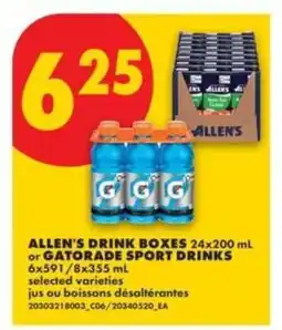 No Frills ALLEN'S DRINK BOXES or GATORADE SPORT DRINKS offer