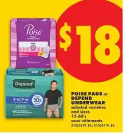 No Frills POISE PADS OR DEPEND UNDERWEAR offer