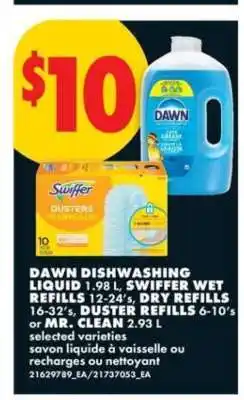 No Frills Dawn Dishwashing Liquid, Swiffer Wet Refills, Dry Refills, Duster Refills, Mr. Clean offer