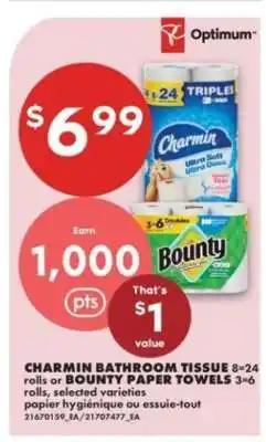 No Frills CHARMIN BATHROOM TISSUE or BOUNTY PAPER TOWELS offer