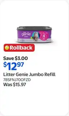 Walmart Litter Genie Jumbo Refill offer