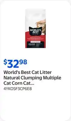 Walmart World's Best Cat Litter Natural Clumping Multiple Cat Corn Cat Litter, Unscented offer