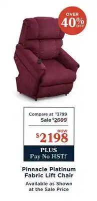 La Z Boy Pinnacle Platinum Fabric Lift Chair offer