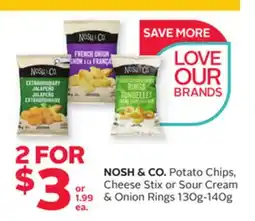 Rexall NOSH & CO. Potato Chips, Cheese Stix or Sour Cream & Onion Rings 130g-140g offer