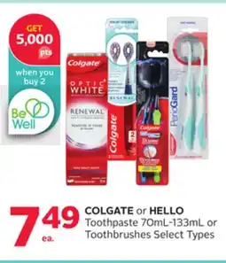 Rexall COLGATE or HELLO Toothpaste 70mL-133mL or Toothbrushes offer