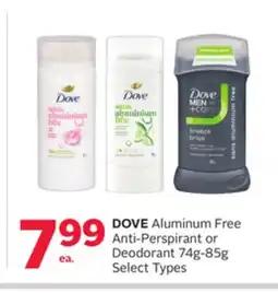 Rexall DOVE Aluminum Free Anti-Perspirant or Deodorant 74g - 85g offer