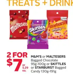 Rexall M&M'S or MALTESERS Bagged Chocolate 95g-100g or SKITTLES or STARBURST Bagged Candy 130g-191g offer