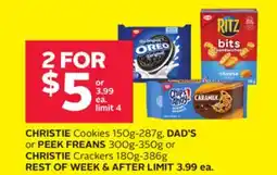 Rexall CHRISTIE Cookies 150g-287g, DAD'S or PEEK FREANS 300g-350g or CHRISTIE Crackers 180g-386g offer