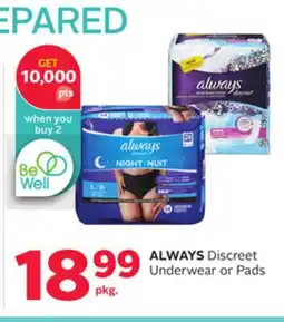 Rexall ALWAYS Discreet Underwear or Pads offer