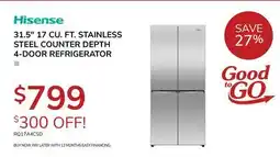 Goemans Appliances HISENSE 31.5 17 CU. FT. STAINLESS STEEL COUNTER DEPTH 4-DOOR REFRIGERATOR offer