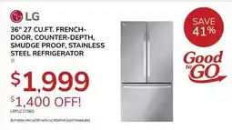 Goemans Appliances LG 36 27 CU. FT. FRENCH-DOOR, COUNTER-DEPTH, SMUDGE PROOF, STAINLESS STEEL REFRIGERATOR offer