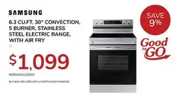 Goemans Appliances SAMSUNG 6.3 CU.FT. 30 CONVECTION, 5 BURNER, STAINLESS STEEL ELECTRIC RANGE, WITH AIR FRY offer