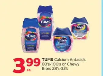 Rexall TUMS Calcium Antacids 60' s-100' s or Chewy Bites 28' s-32' s offer