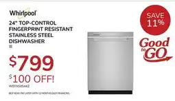 Goemans Appliances WHIRLPOOL 24 TOP-CONTROL FINGERPRINT RESISTANT STAINLESS STEEL DISHWASHER offer