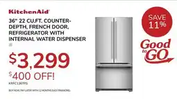 Goemans Appliances KITCHENAID 36 22 CU. FT. COUNTER-DEPTH, FRENCH DOOR, REFRIGERATOR WITH INTERNAL WATER DISPENSER offer