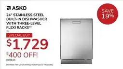 Goemans Appliances Asko 24 STAINLESS STEEL BUILT-IN DISHWASHER WITH THREE-LEVEL FLEXI RACKS offer