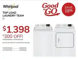 Goemans Appliances WHIRLPOOL TOP LOAD LAUNDRY TEAM offer