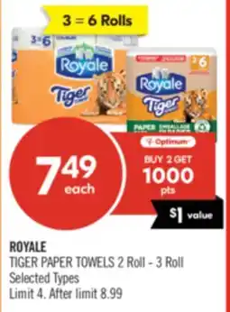 Shoppers Drug Mart ROYALE TIGER PAPER TOWELS 2 Roll - 3 Roll offer