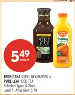 Shoppers Drug Mart TROPICANA JUICE, BEVERAGES or PURE LEAF ICED TEA offer