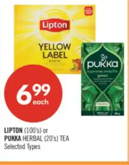 Shoppers Drug Mart LIPTON (100's) or PUKKA HERBAL (20's) TEA offer